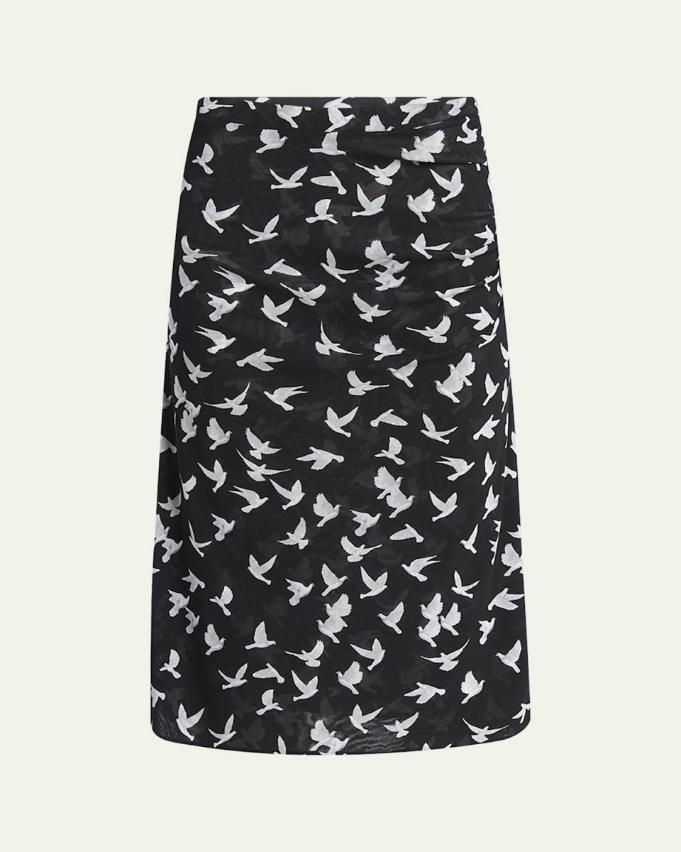 Mesh Flying Bird Haze Ruched Midi Skirt